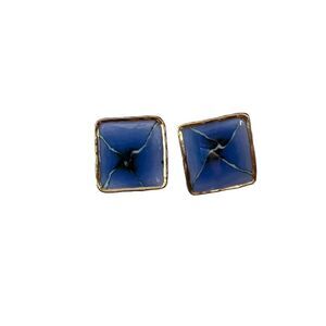 Vintage Square Blue Enamel Post Back Earrings
